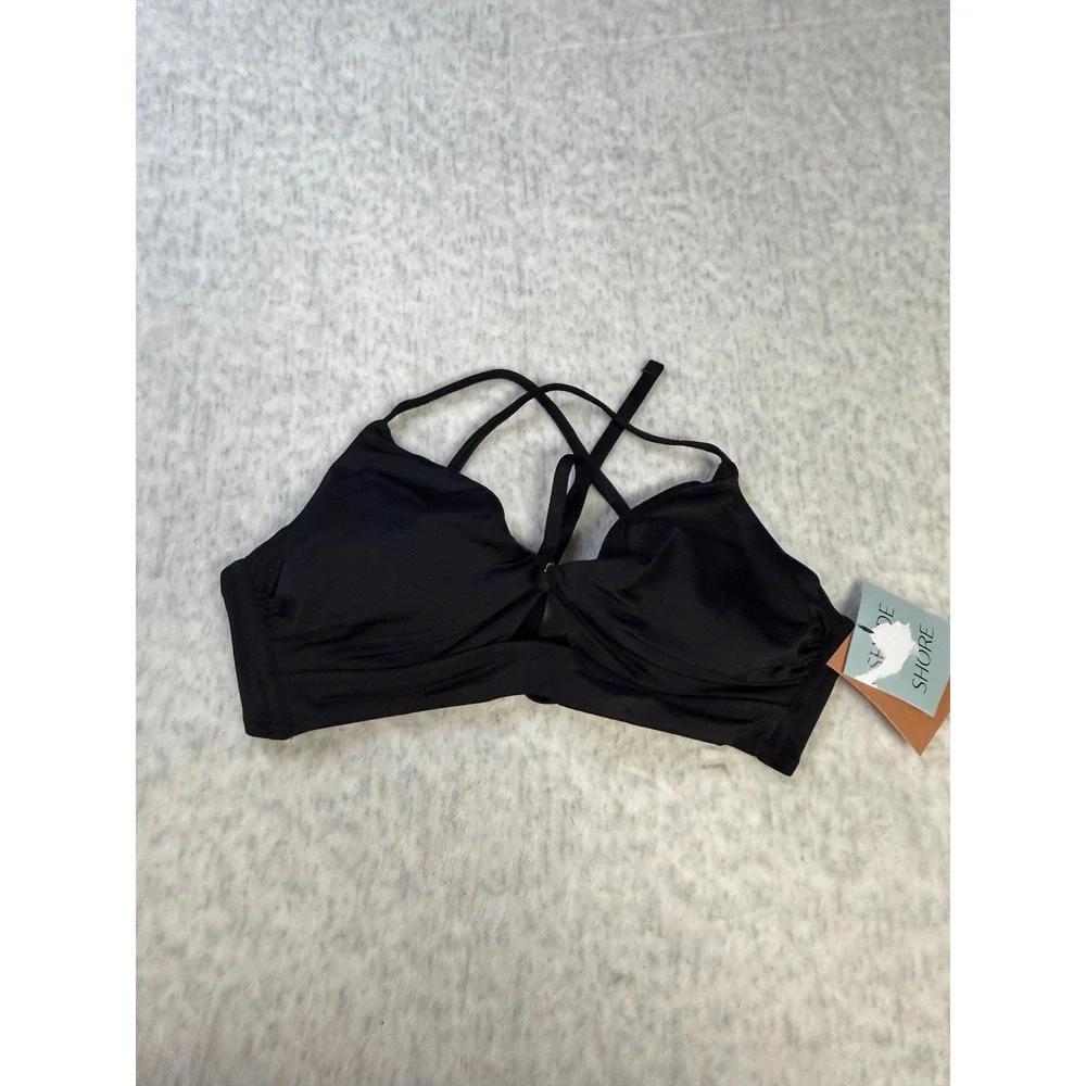 Shade & Shore Black Underwire Bikini Top 36C Wrap Tie Back X291WK‎ NWT